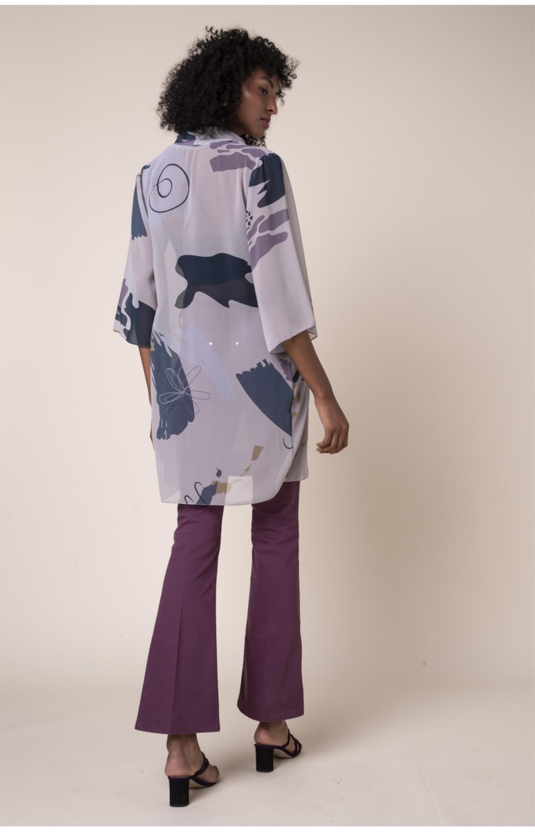 Kimono Art Splash Estampado Bege