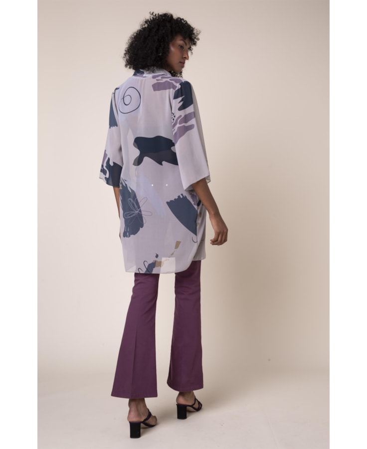 Kimono Art Splash Estampado Bege
