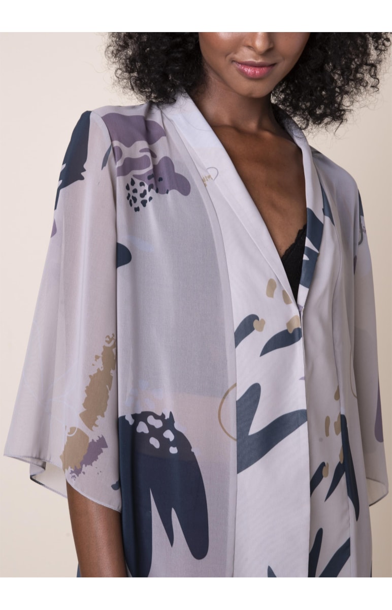 Kimono Art Splash Estampado Bege