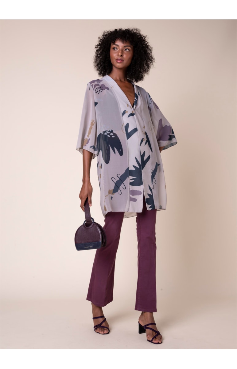 Kimono Art Splash Estampado Bege