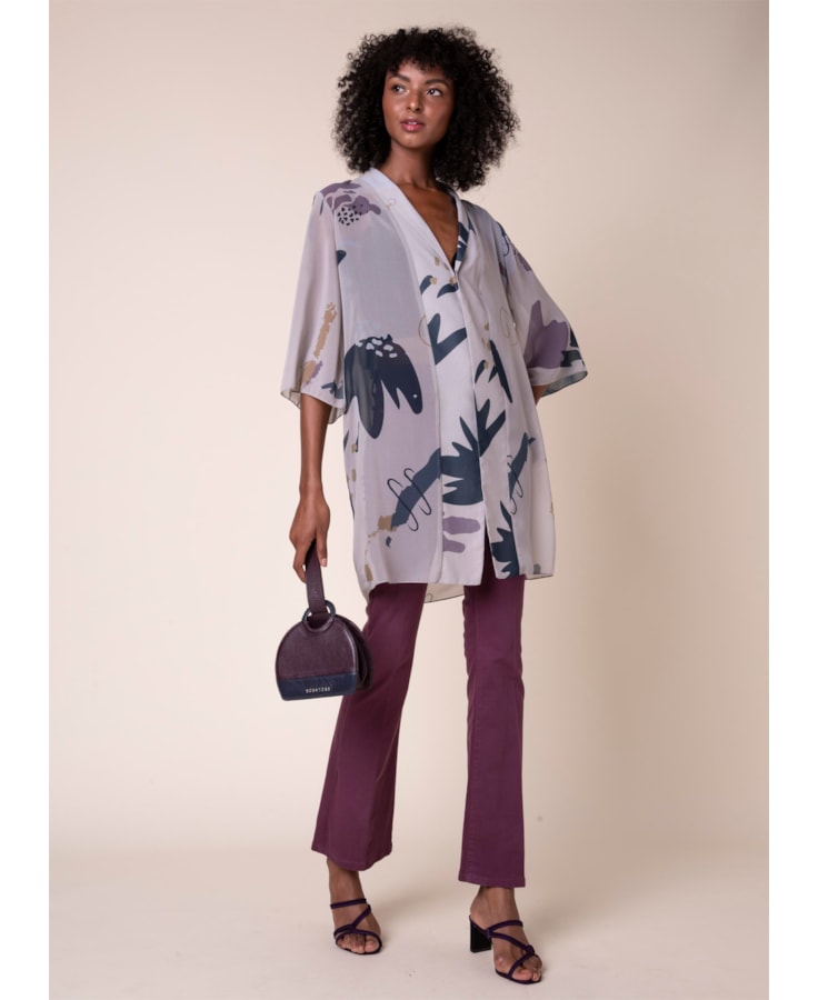 Kimono Art Splash Estampado Bege
