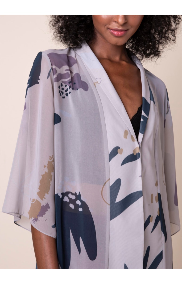 Kimono Art Splash Estampado Bege
