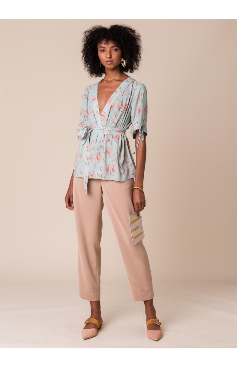 Kimono Estampa Folhagens Estampado Verde