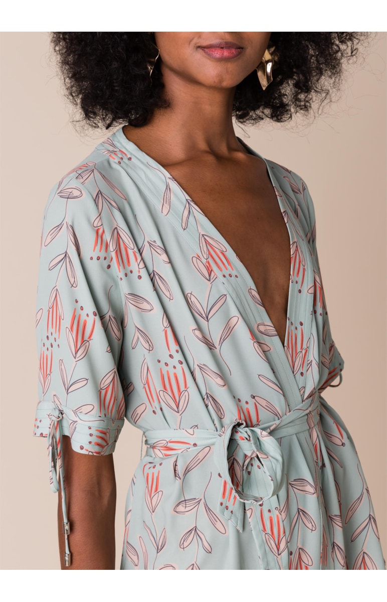 Kimono Estampa Folhagens Estampado Verde