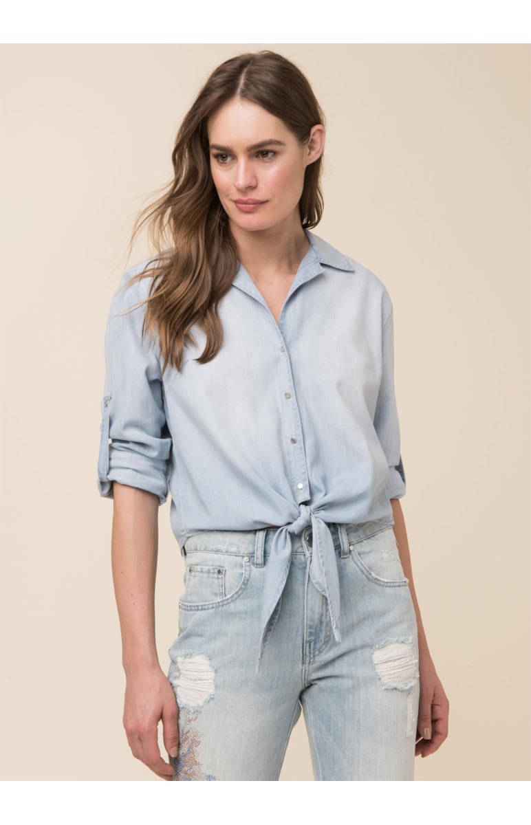 Lyocel Denim Camisa Amarracao Chumbo Mescla Lavinorte