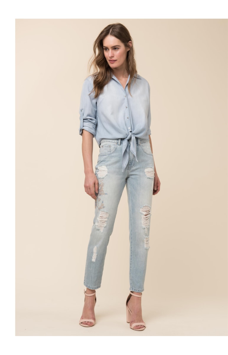 Lyocel Denim Camisa Amarracao Chumbo Mescla Lavinorte
