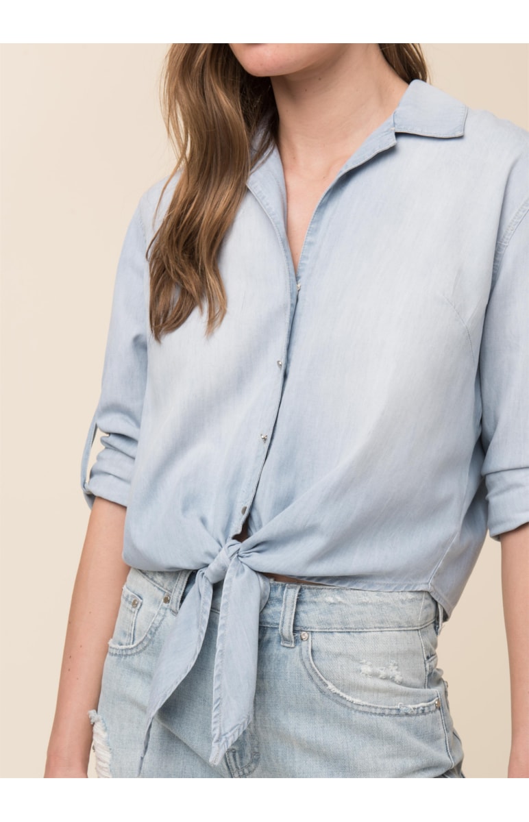 Lyocel Denim Camisa Amarracao Chumbo Mescla Lavinorte