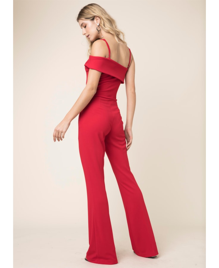Macacao Crepe Malha Ombro Vermelho