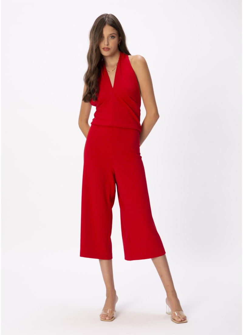 Macacao Transpasse Gola Vermelho