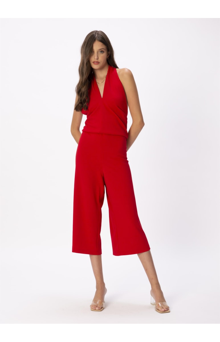 Macacao Transpasse Gola Vermelho