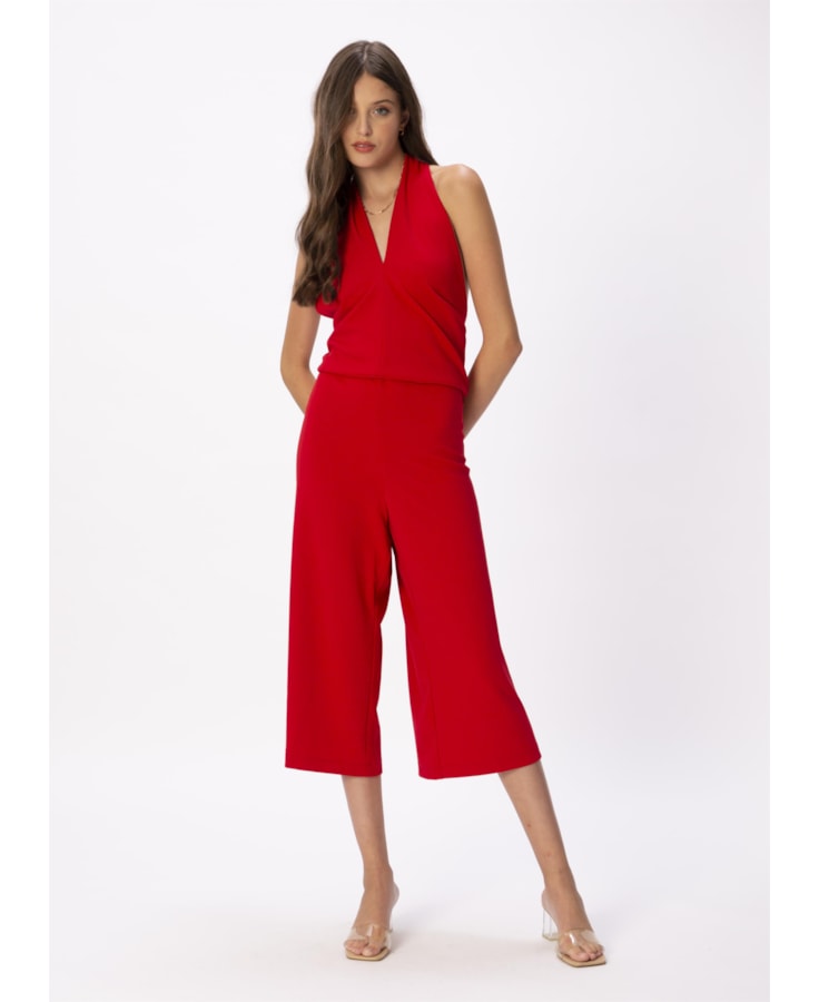 Macacao Transpasse Gola Vermelho