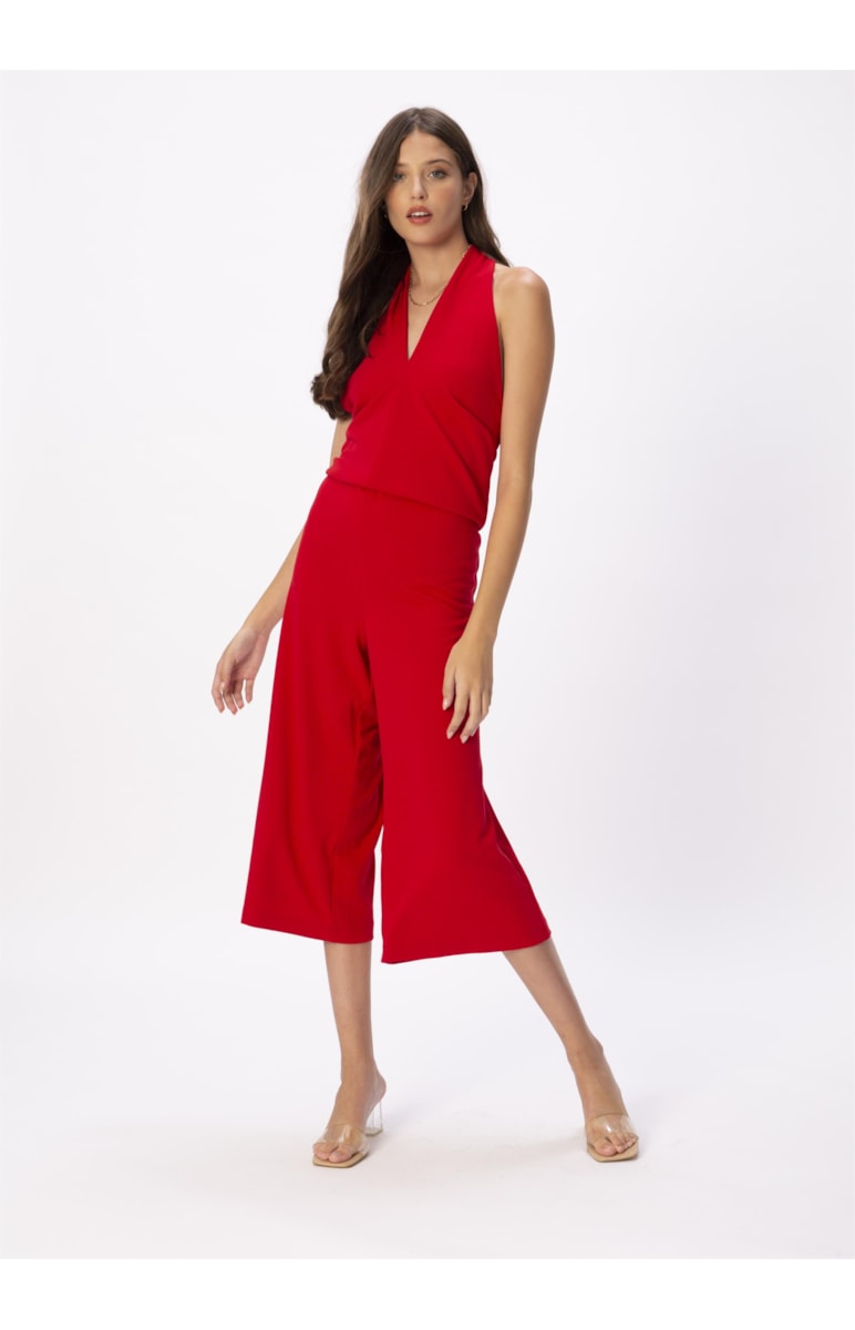 Macacao Transpasse Gola Vermelho