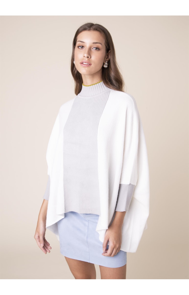 Poncho Canelado Bicolor Off White