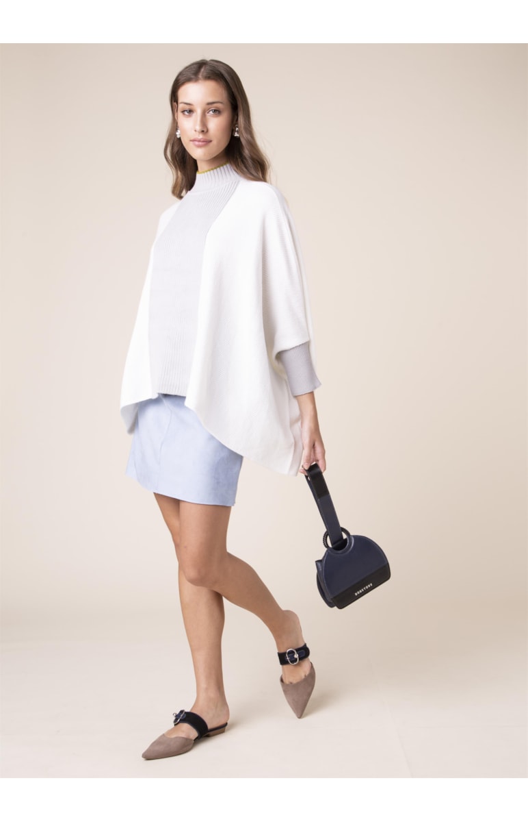 Poncho Canelado Bicolor Off White
