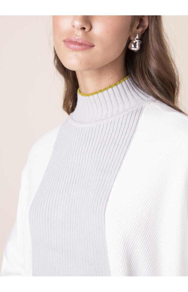 Poncho Canelado Bicolor Off White