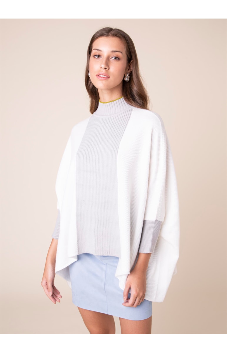 Poncho Canelado Bicolor Off White