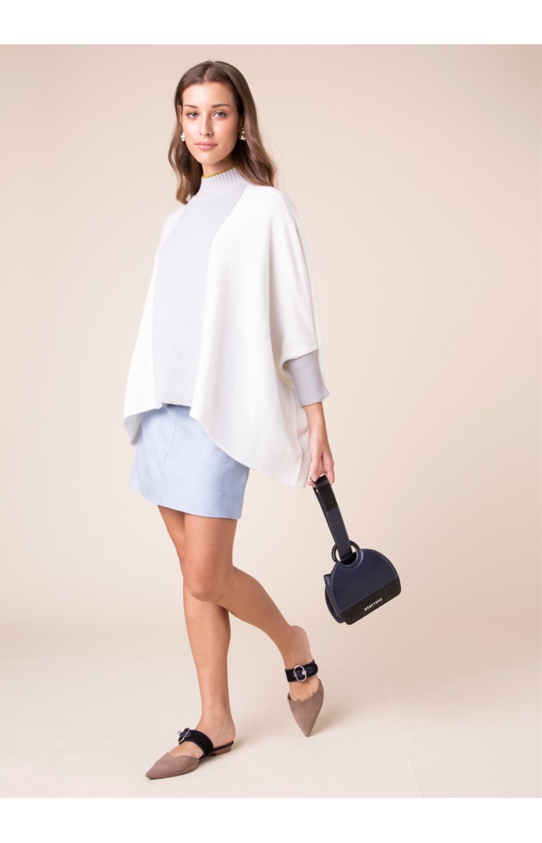 Poncho Canelado Bicolor Off White