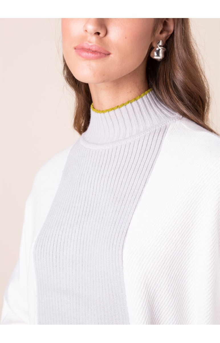 Poncho Canelado Bicolor Off White