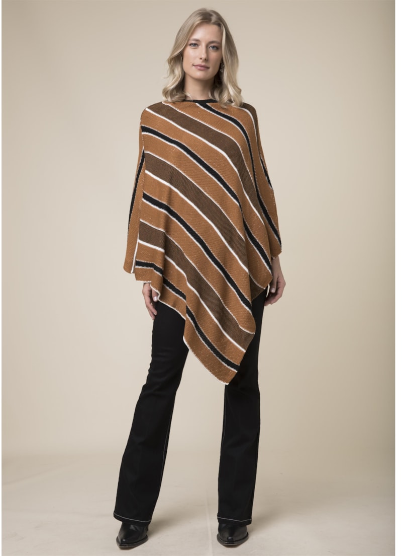 Poncho Tricot Listras Caramelo