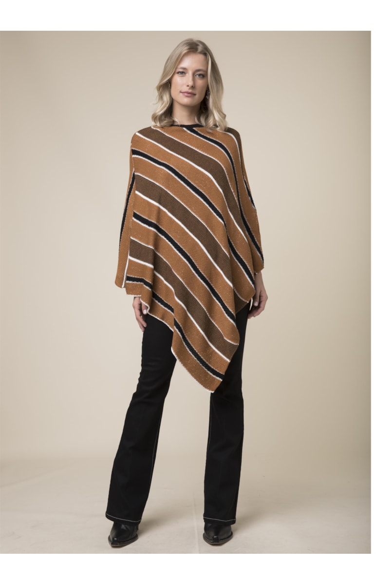 Poncho Tricot Listras Caramelo