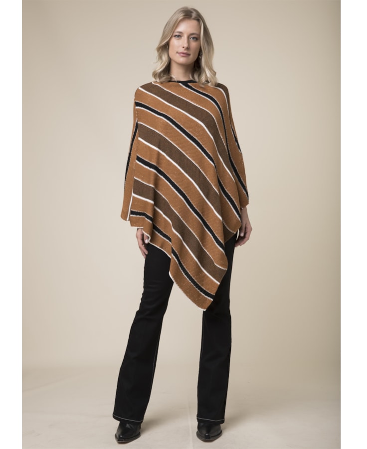 Poncho Tricot Listras Caramelo