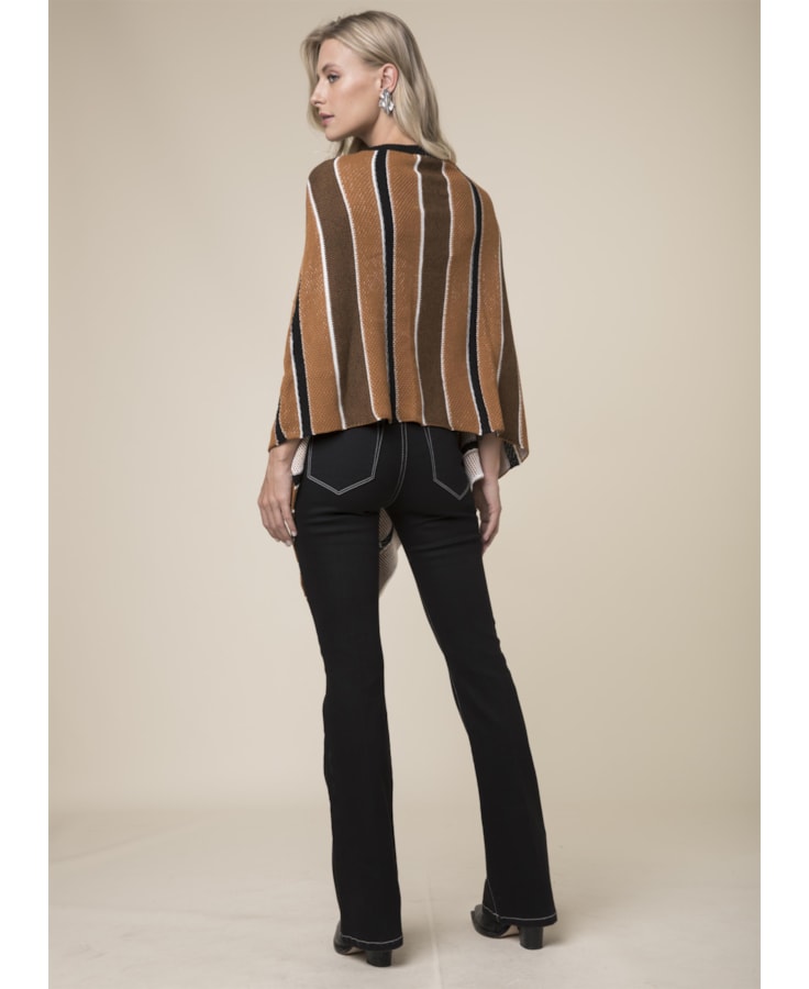 Poncho Tricot Listras Caramelo