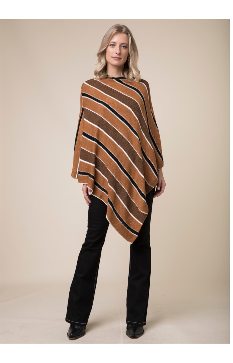 Poncho Tricot Listras Caramelo