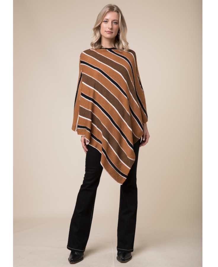 Poncho Tricot Listras Caramelo