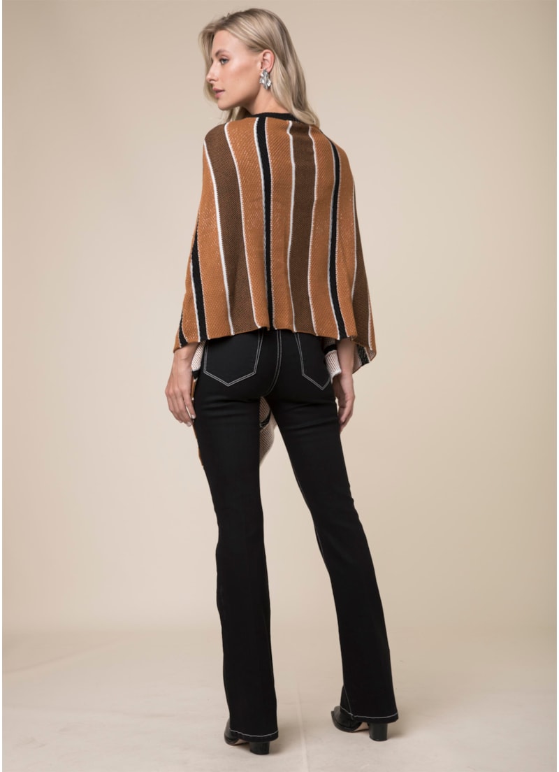 Poncho Tricot Listras Caramelo