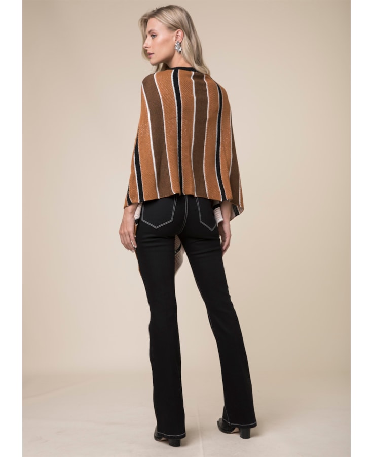 Poncho Tricot Listras Caramelo