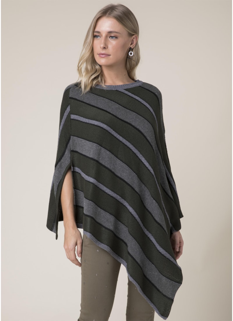 Poncho Tricot Listras Musgo