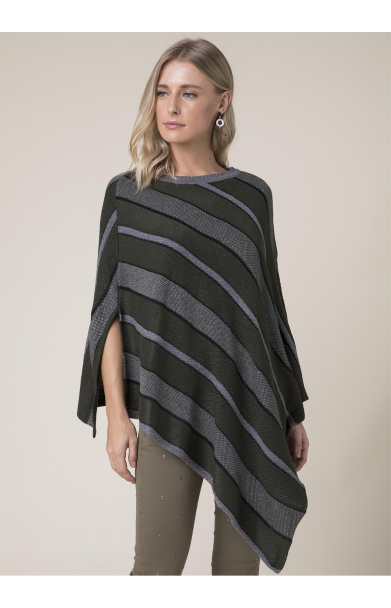 Poncho Tricot Listras Musgo