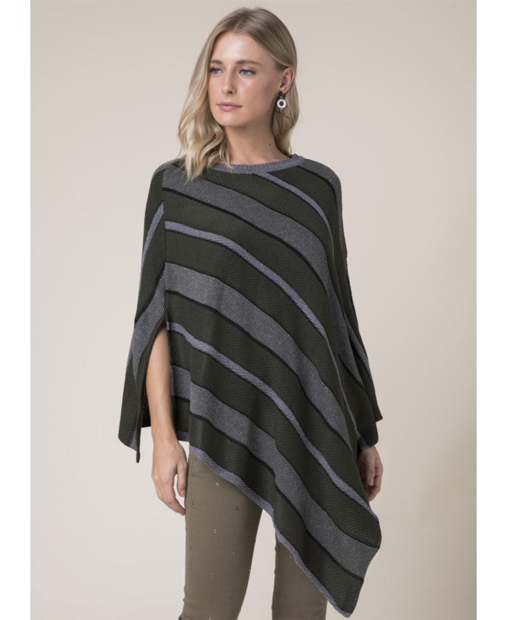 Poncho Tricot Listras Musgo