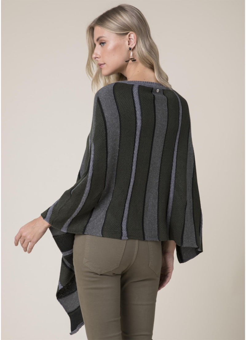 Poncho Tricot Listras Musgo