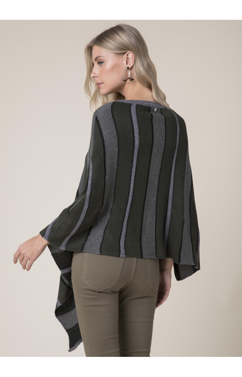 Poncho Tricot Listras Musgo