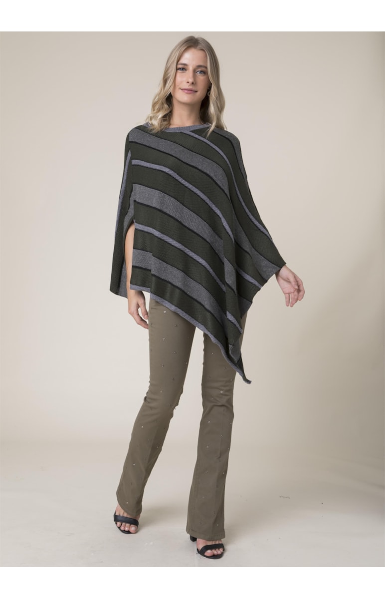 Poncho Tricot Listras Musgo
