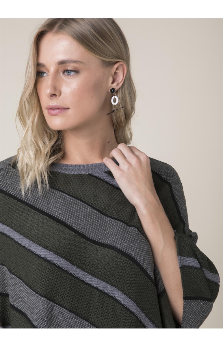 Poncho Tricot Listras Musgo