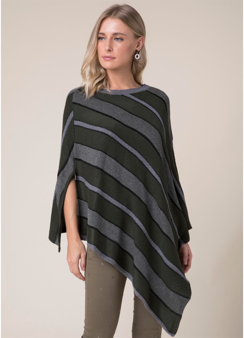 Poncho Tricot Listras Musgo
