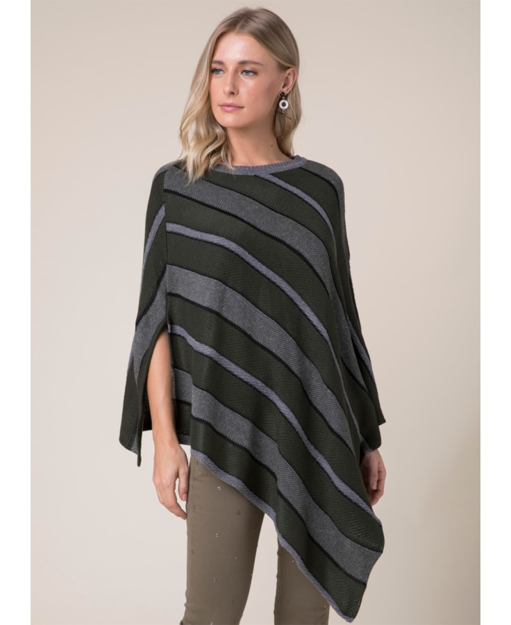 Poncho Tricot Listras Musgo