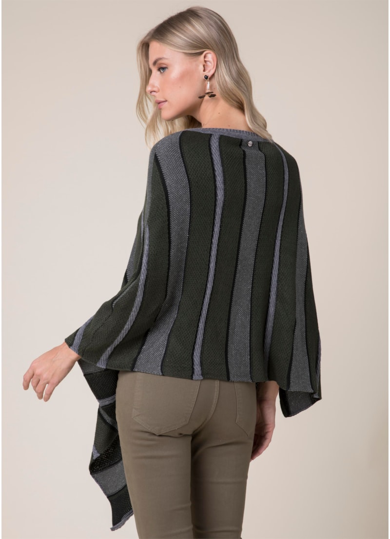 Poncho Tricot Listras Musgo