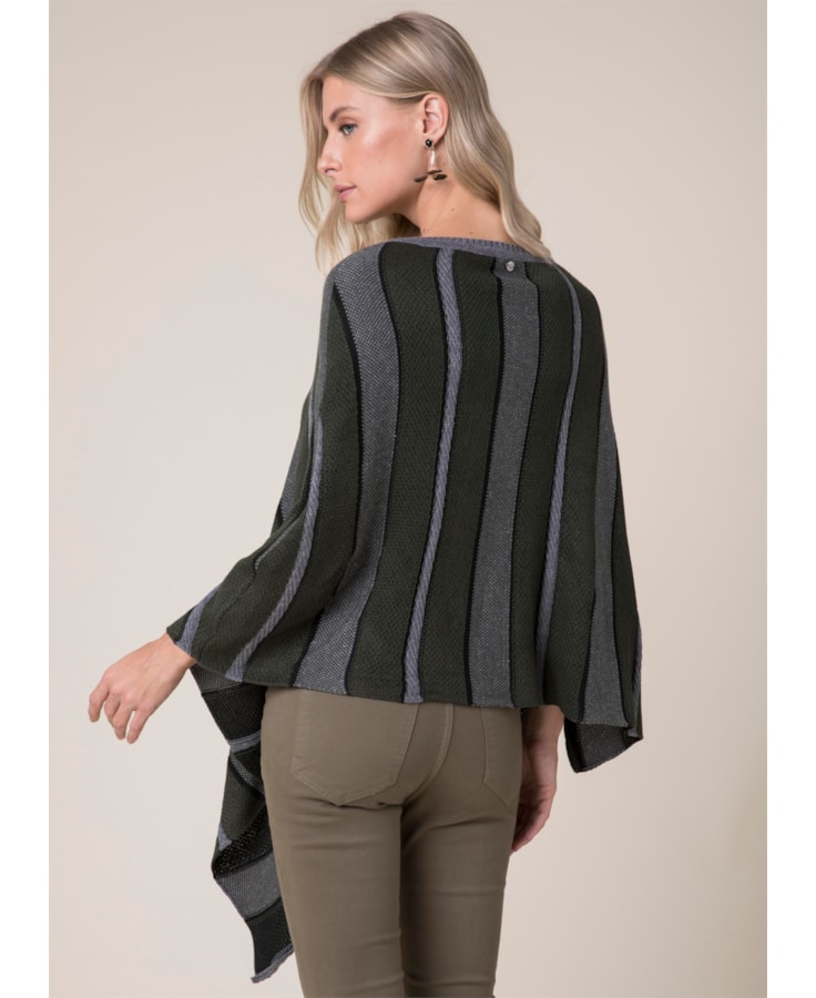Poncho Tricot Listras Musgo
