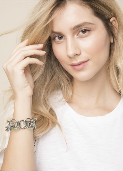 Pulseira Argolas Metal e Resina Verde Oliva