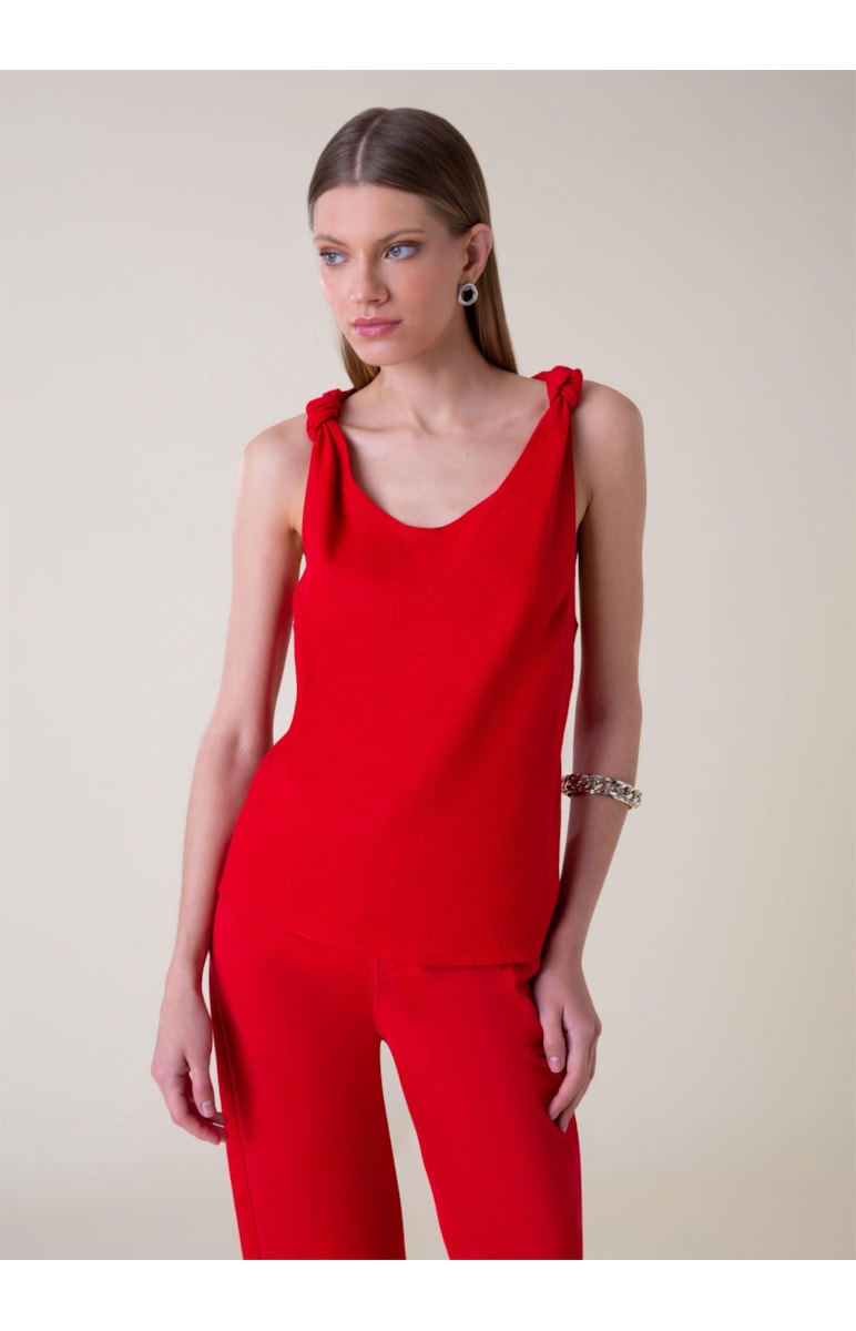 Regata Alça Linho Washed Vermelho