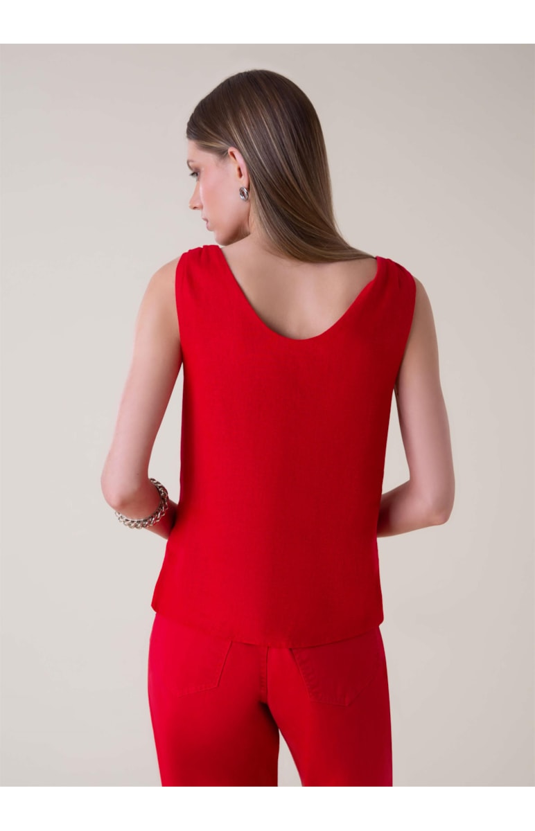 Regata Alça Linho Washed Vermelho