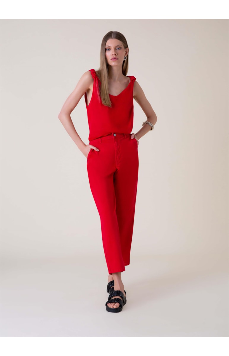 Regata Alça Linho Washed Vermelho