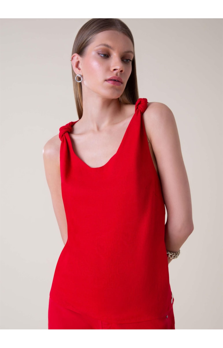 Regata Alça Linho Washed Vermelho
