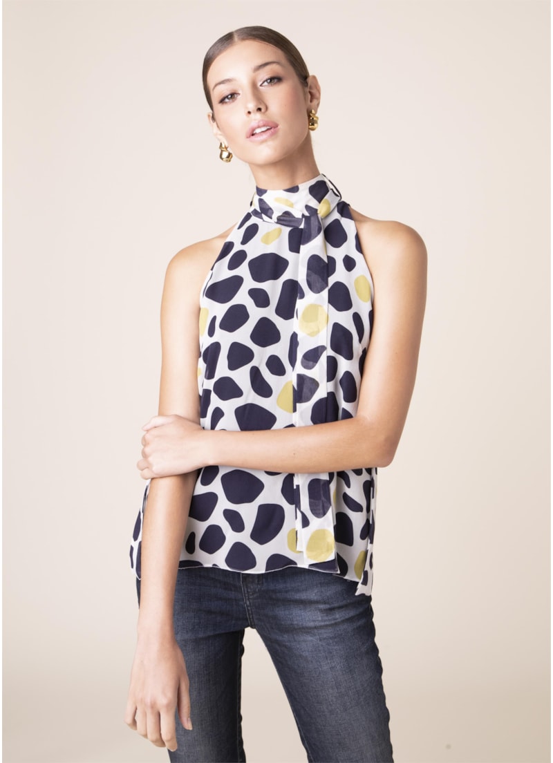 Regata Gola Alta Dots Estampado Fundo Marinho