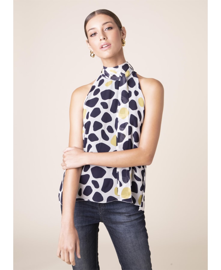 Regata Gola Alta Dots Estampado Fundo Marinho