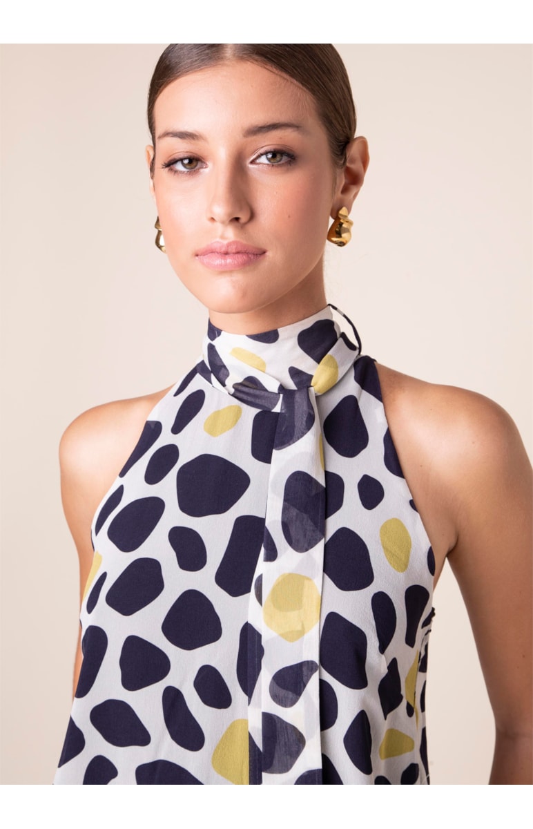 Regata Gola Alta Dots Estampado Fundo Marinho