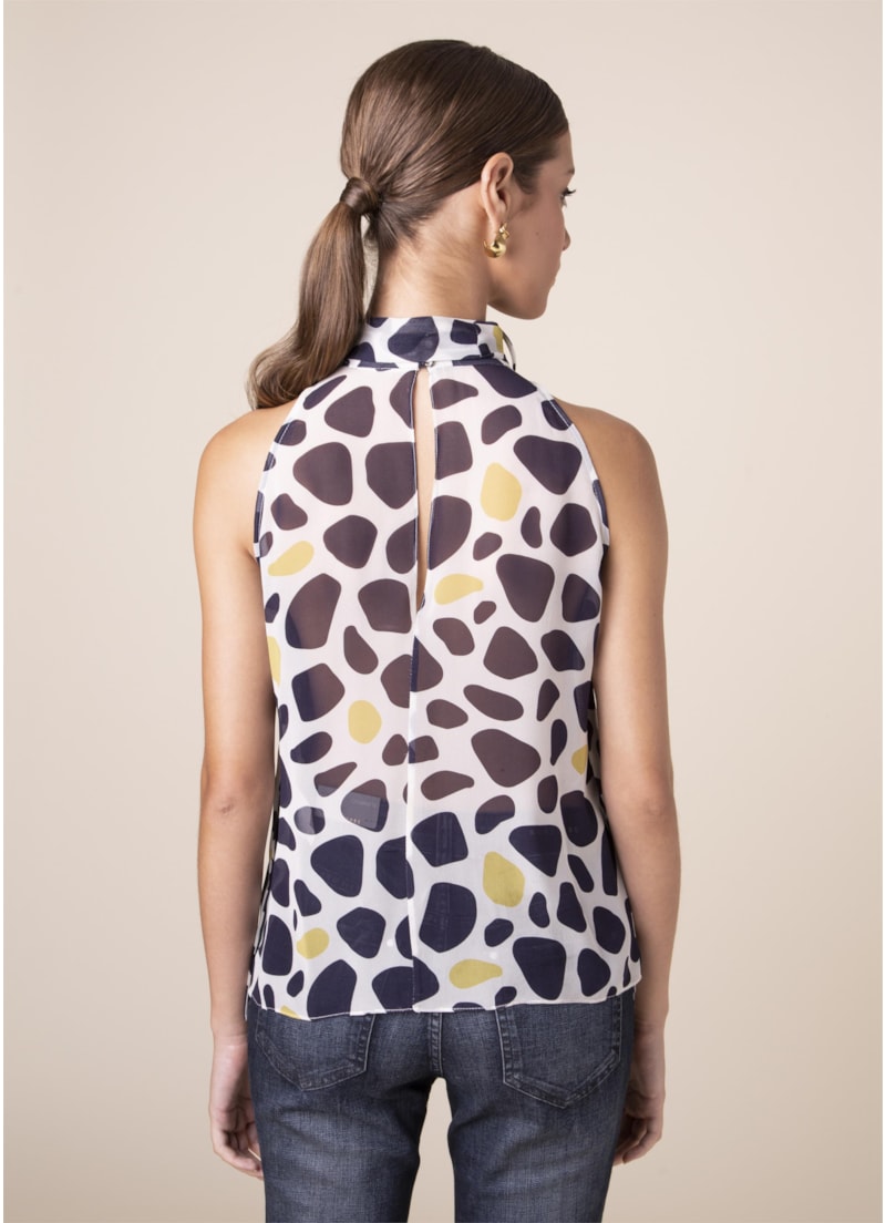 Regata Gola Alta Dots Estampado Fundo Marinho